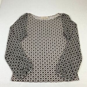 LOFT Womens Blouse Printed Sheer Long Sleeve Boat Neck Top Casual Shirt S Small